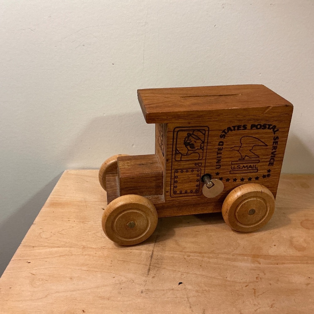 United States Postal Service musical wooden truck coin bank
